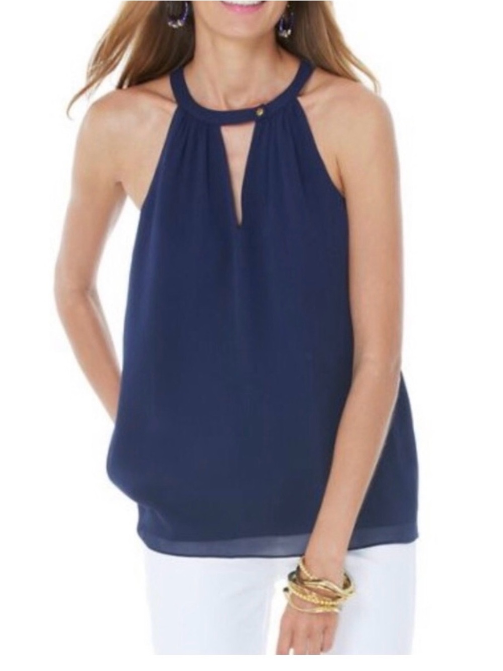 Lilly Pulitzer Rogan top 100% silk. Size M. Navy blue